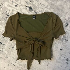 Olive Green Tie Front Crop Top